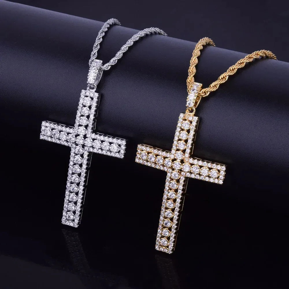 Iced Out Hollow Cross Pendant | Men's Openwork Frame Necklace | Premium Copper CZ Structural Jewelry | 3D Skeleton Bling | Caratix - CaratixJewelry