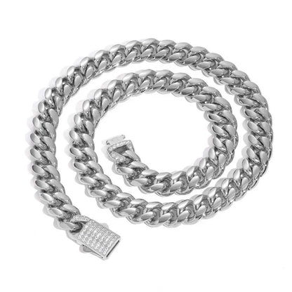 Custom Button Stainless Steel Cuban Chain Necklace for Men | Caratix Jewelry - CaratixJewelry