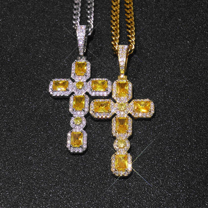 Iced Sugar Cut Cross Pendant Necklace Zircon for Men | Caratix Jewelry - CaratixJewelry