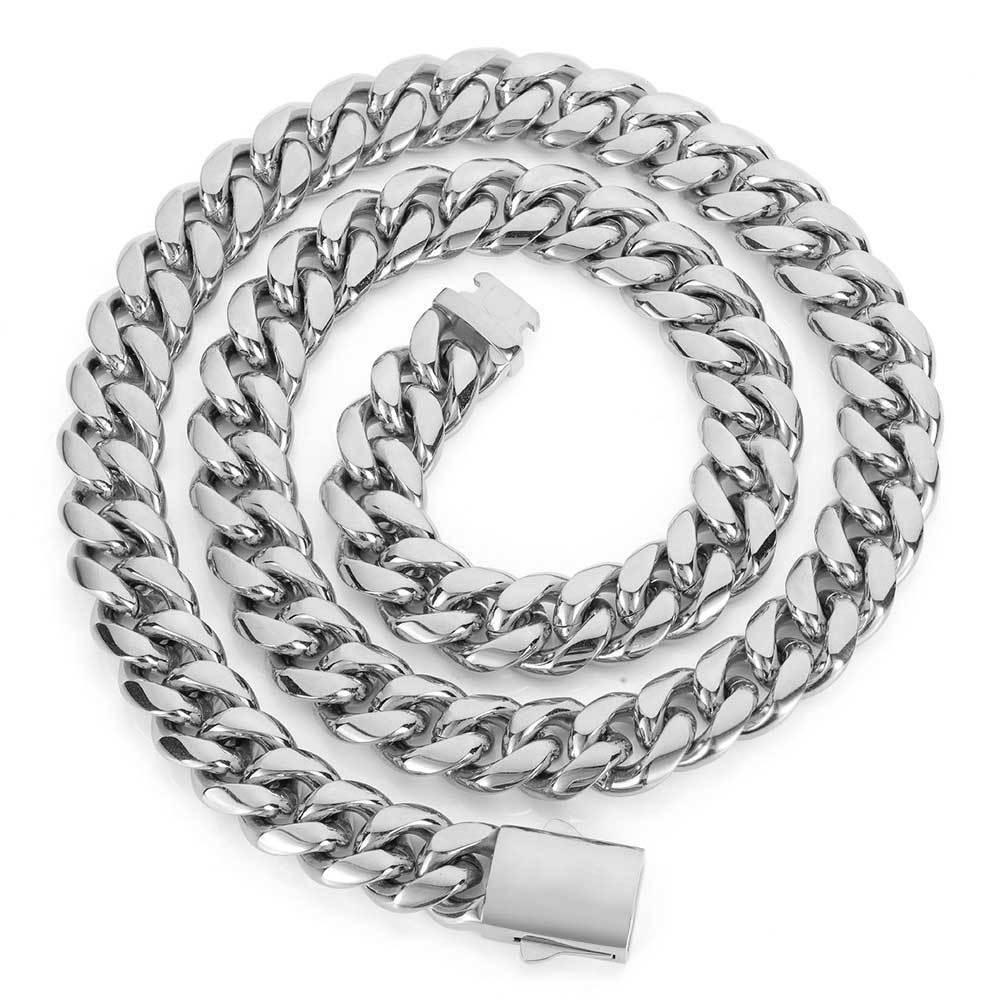 Stainless Steel Cuban Chain Necklace with Spring Clasp Hip Hop Style for Men | Caratix Jewelry - CaratixJewelry