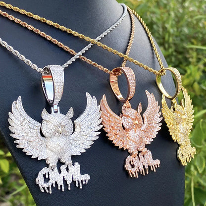 Vintage Eagle Spirit Pendant | Men's Retro Punk Necklace | Distressed Real Copper Hawk Charm - CaratixJewelry