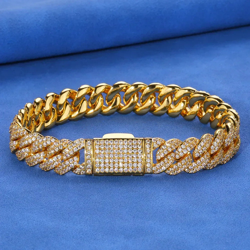 10mm Iced Out Cuban Bracelet Double Row Zircon Rapper - CaratixJewelry