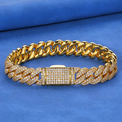 10mm Iced Out Cuban Bracelet Double Row Zircon Rapper - CaratixJewelry