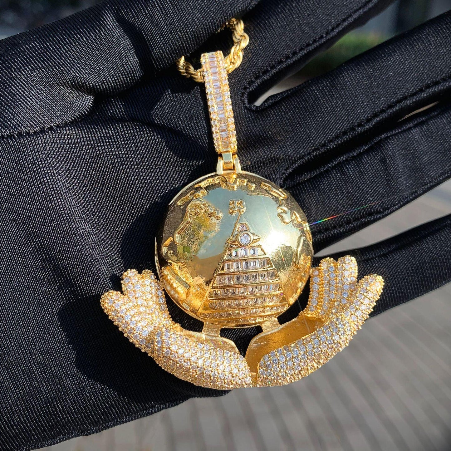 Hand Holding Ball Pendant | CZ Hip Hop Trendy Unisex Streetwear Necklace - CaratixJewelry