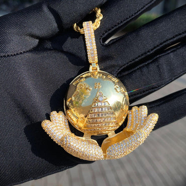 Hand Holding Ball Pendant | CZ Hip Hop Trendy Unisex Streetwear Necklace - CaratixJewelry