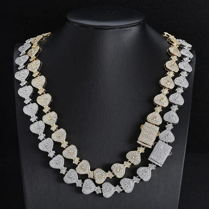 15mm Money Bag Zircon Cuban Chain Necklace - CaratixJewelry
