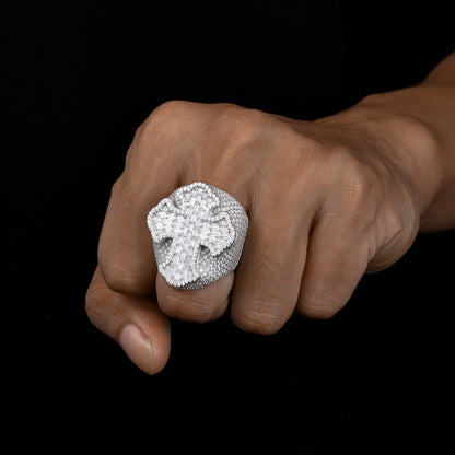 Baguette Moissanite Cross Men's Ring 925 Silver | Caratix
