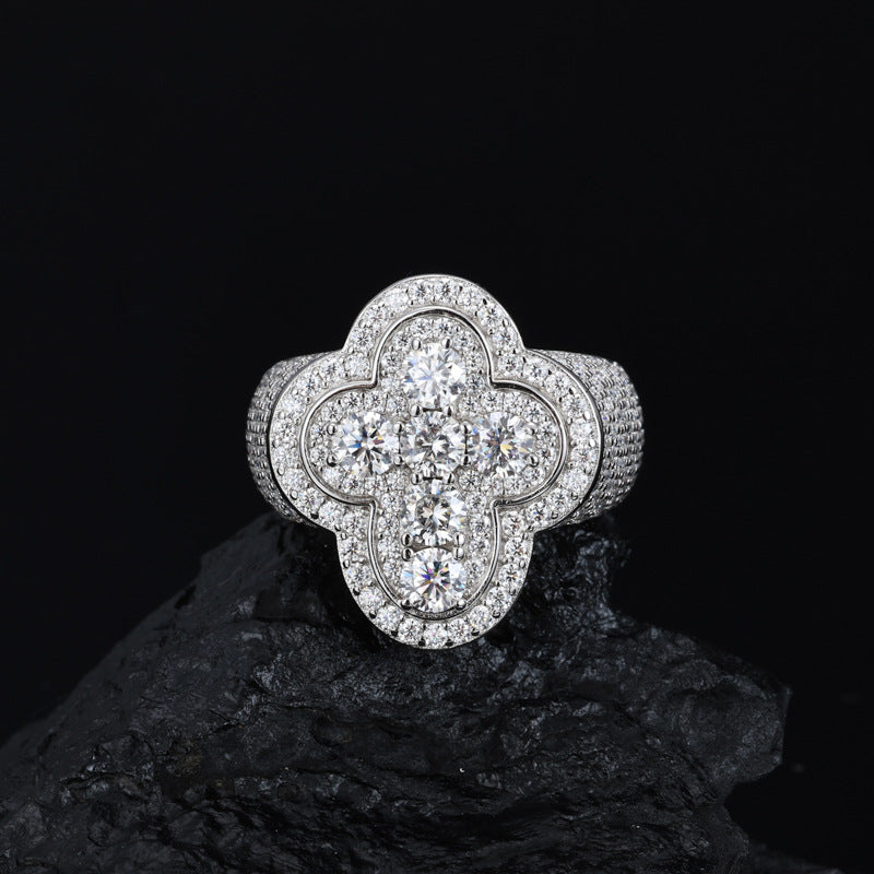 Men's S925 Sterling Silver Moissanite Cross Ring – Luxury Iced-Out Hip-Hop Statement Band