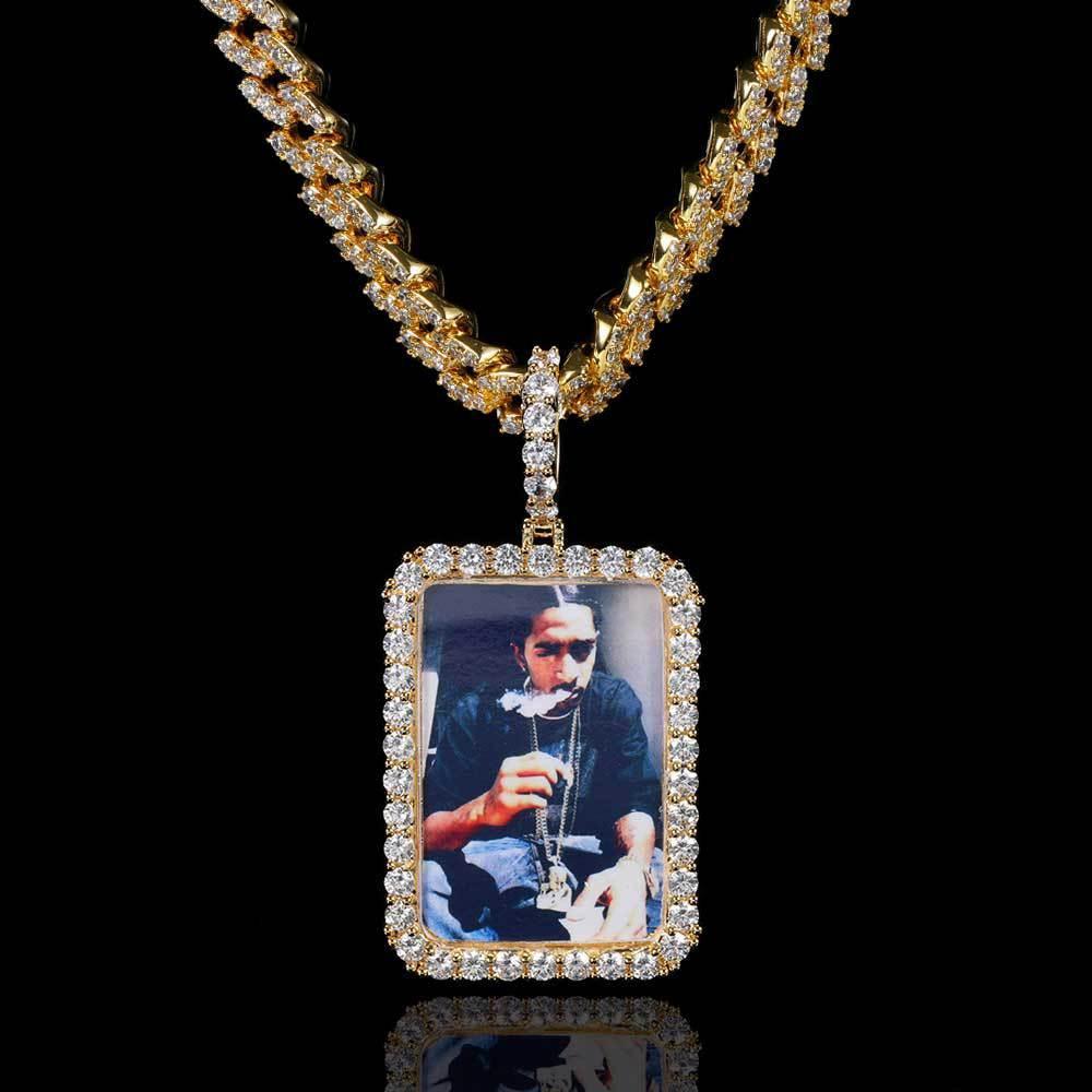 Custom Large Square Photo Pendant Necklace with Micro-Pave Zircon Stones | Caratix Jewelry - CaratixJewelry