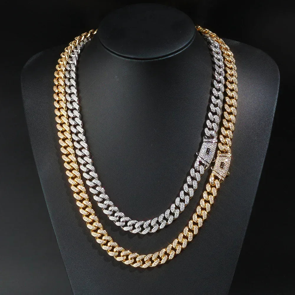 12mm Double-Row Moissanite Moroccan Cuban Chain in S925 Sterling Silver - CaratixJewelry