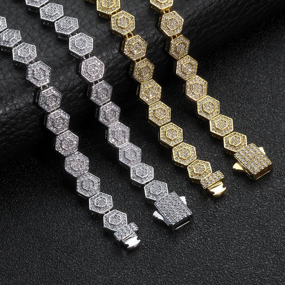 Custom 8.5mm Hexagon Geometric Baguette Chain | Unique Gold Chain for Rapper | Caratix - CaratixJewelry