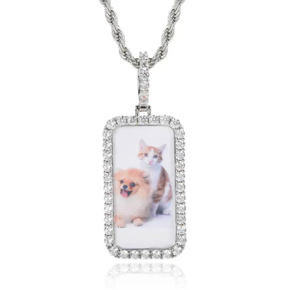 Custom Small Square Photo Pendant Necklace with Zircon Stones for Men | Caratix Jewelry - CaratixJewelry