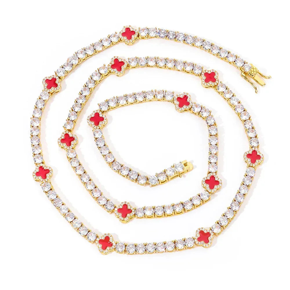Iced Out Tennis Necklace Zircon Floral Charm Hip Hop Jewelry for Women | Caratix Jewelry - CaratixJewelry