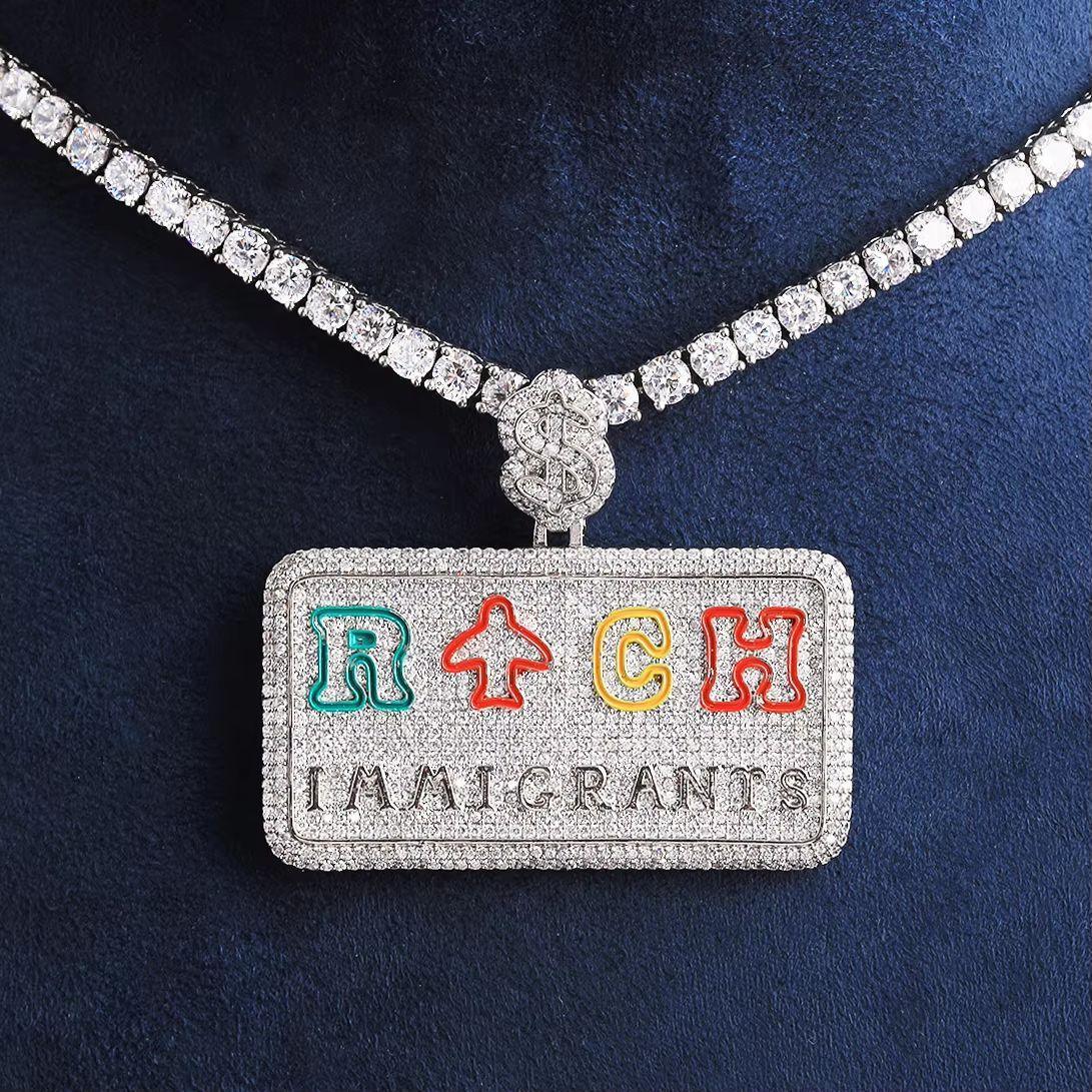 Iced Out Dollar Buckle "RICH" Square Pendant | Men's Wealth Medallion - CaratixJewelry