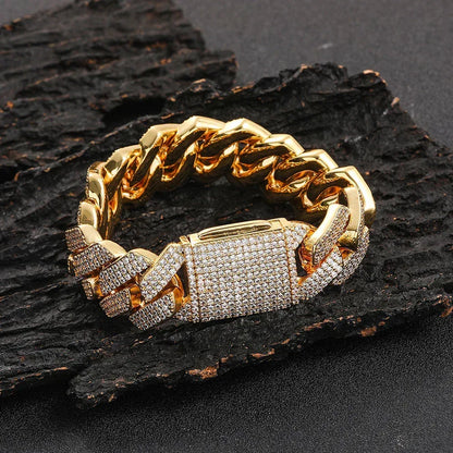 20mm Triple Row -Shaped Zircon Cuban Link Bracelet - CaratixJewelry
