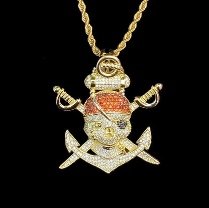 Iced Out Pirate Skull Pendant | Men's 5A CZ "Jolly Roger" Necklace - CaratixJewelry