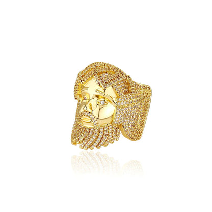 Relief Portrait Men's Ring | 5A Grade Zirconia Gold Band | Caratix