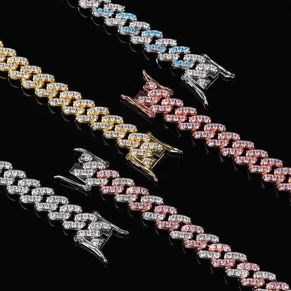 9mm Single Row Cuban Chain Necklace with Zircon Stones - CaratixJewelry