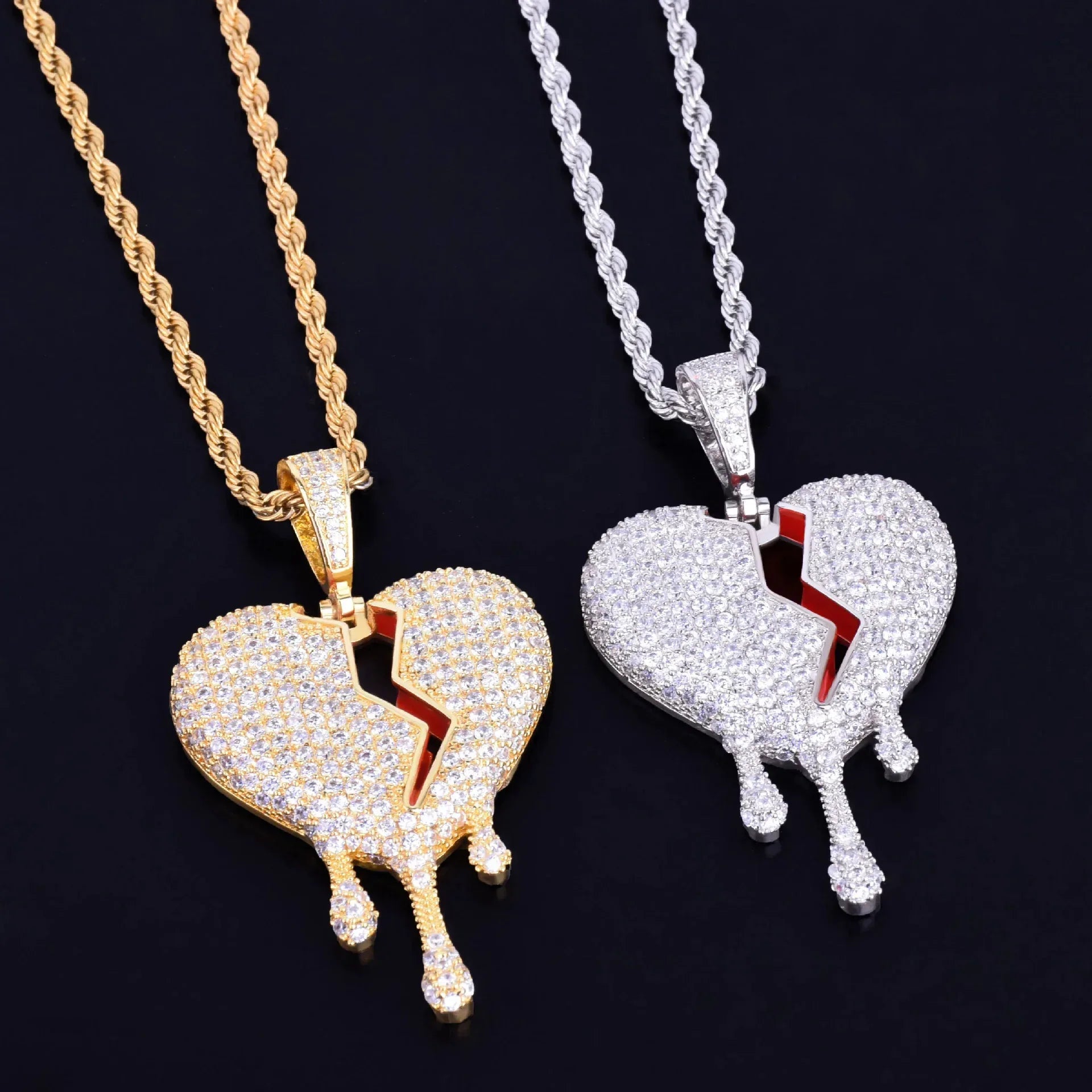 Luxury Iced Out Broken Heart & Teardrop Pendant | Unisex Hip Hop Bleeding Heart Necklace | Premium Copper CZ Jewelry | Street Luxe Bling | Caratix - CaratixJewelry