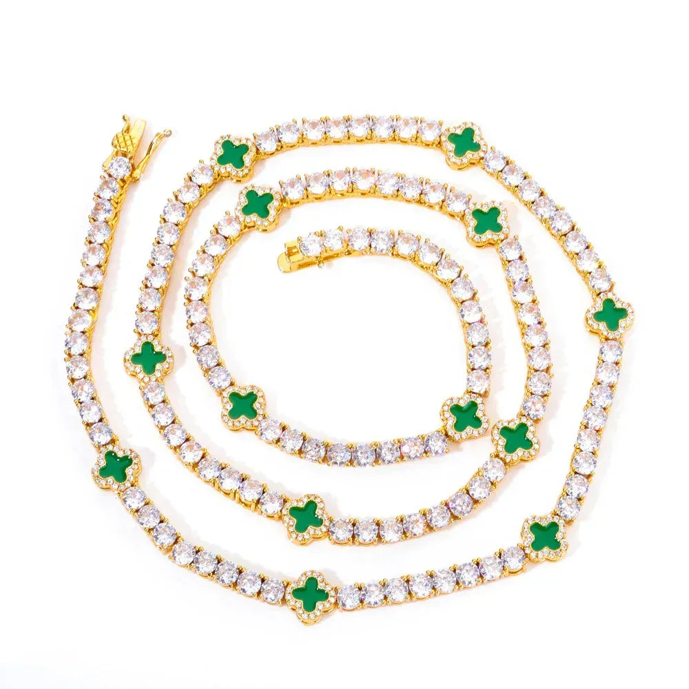 Iced Out Tennis Necklace Zircon Floral Charm Hip Hop Jewelry for Women | Caratix Jewelry - CaratixJewelry