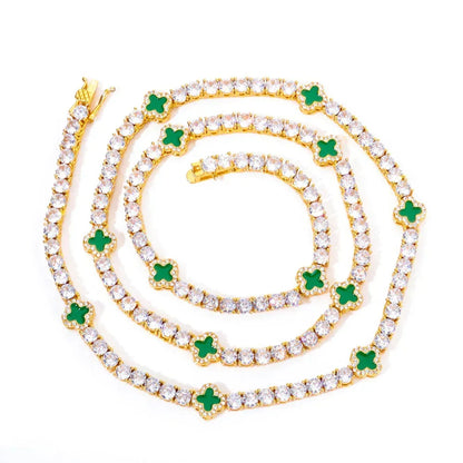 Iced Out Tennis Necklace Zircon Floral Charm Hip Hop Jewelry for Women | Caratix Jewelry - CaratixJewelry