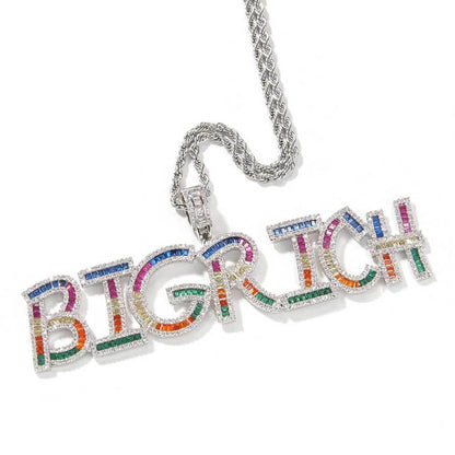 Colorful Square Zircon Letter Pendant Necklace for Men | Customizable Hip Hop Jewelry | Caratix Jewelry - CaratixJewelry