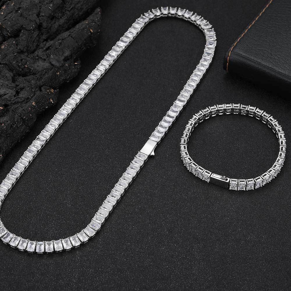 6mm Rectangle Zircon Tennis Chain Bracelet with Spring Clasp for Men | Caratix Jewelry - CaratixJewelry