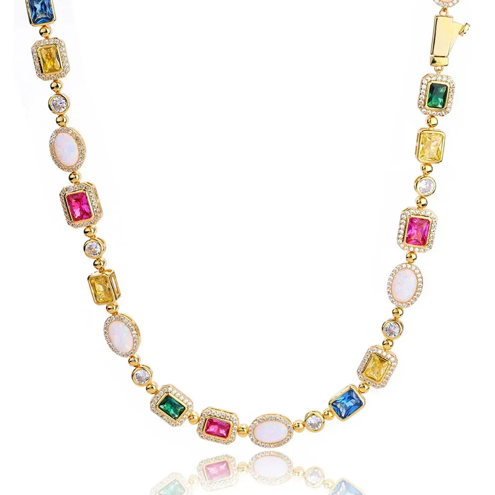 Colored Gemstone Moissanite Necklace – Custom S925 Sterling Silver Luxury Women’s Clavicle Chain Jewelry - CaratixJewelry
