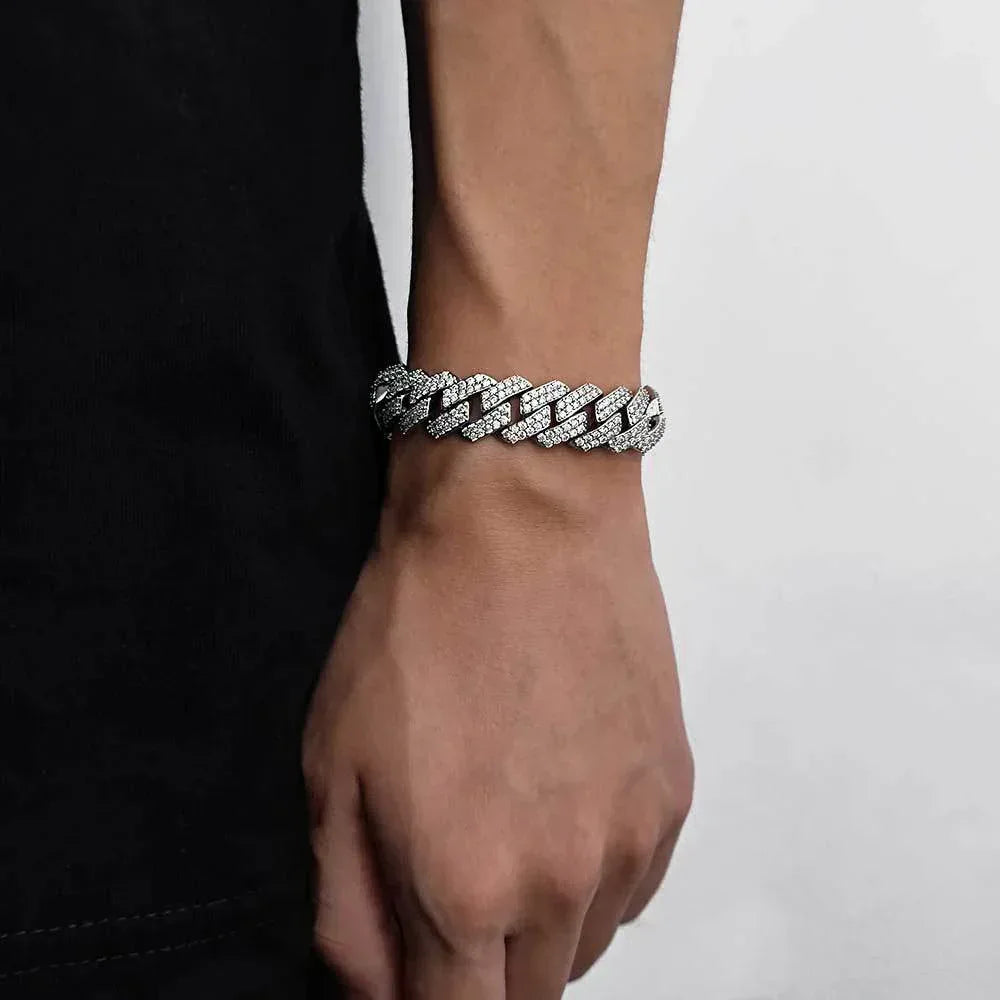 15mm Double Row Cuban Chain Bracelet with Zircon - CaratixJewelry