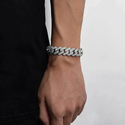 15mm Double Row Cuban Chain Bracelet with Zircon - CaratixJewelry