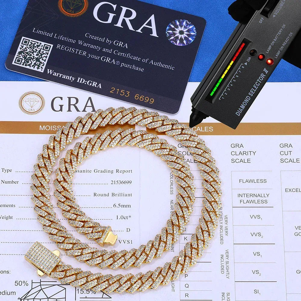 8mm Double-Row Moissanite Cuban Link Chain for Men – S925 Sterling Silver Custom Luxury Hip Hop Necklace - CaratixJewelry