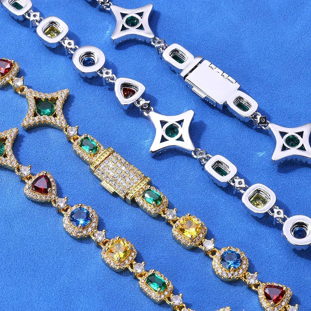 Geometric Moissanite Gemstone Chain Necklace – S925 Sterling Silver Custom Luxury Jewelry for Women - CaratixJewelry