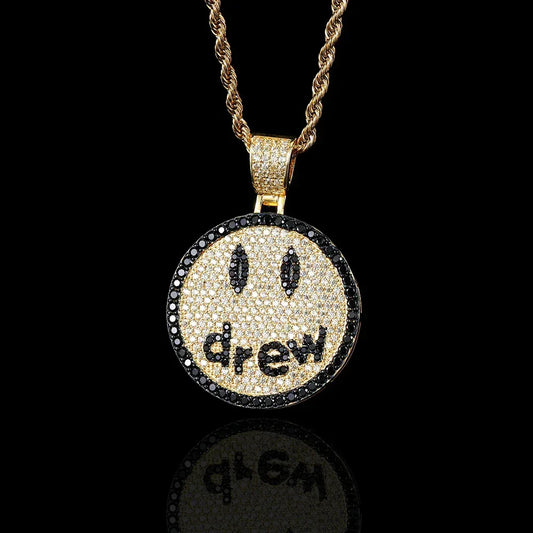 Drew Smiley Face Pendant Hip Hop Necklace with Micro-Pave Zircon for Men | Caratix Jewelry - CaratixJewelry