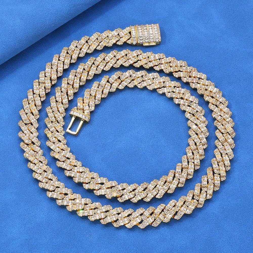Custom 10mm Rhombus Baguette Cuban Link Chain - CaratixJewelry