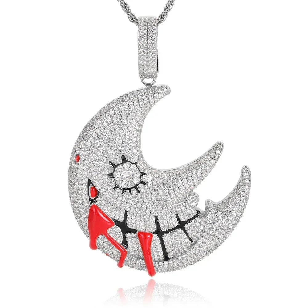 Trippie Redd Moon Pendant Necklace with Zircon Stones for Men | Customizable Hip Hop Jewelry | Caratix Jewelry - CaratixJewelry