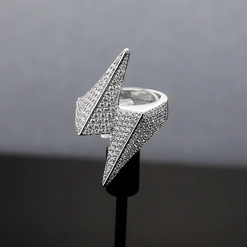 Bold Lightning Bolt Hip Hop Ring | Iced Out Zirconia Statement Band | Caratix