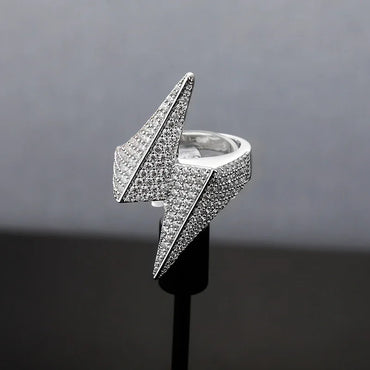 Bold Lightning Bolt Hip Hop Ring | Iced Out Zirconia Statement Band | Caratix