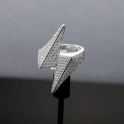 Bold Lightning Bolt Hip Hop Ring | Iced Out Zirconia Statement Band | Caratix
