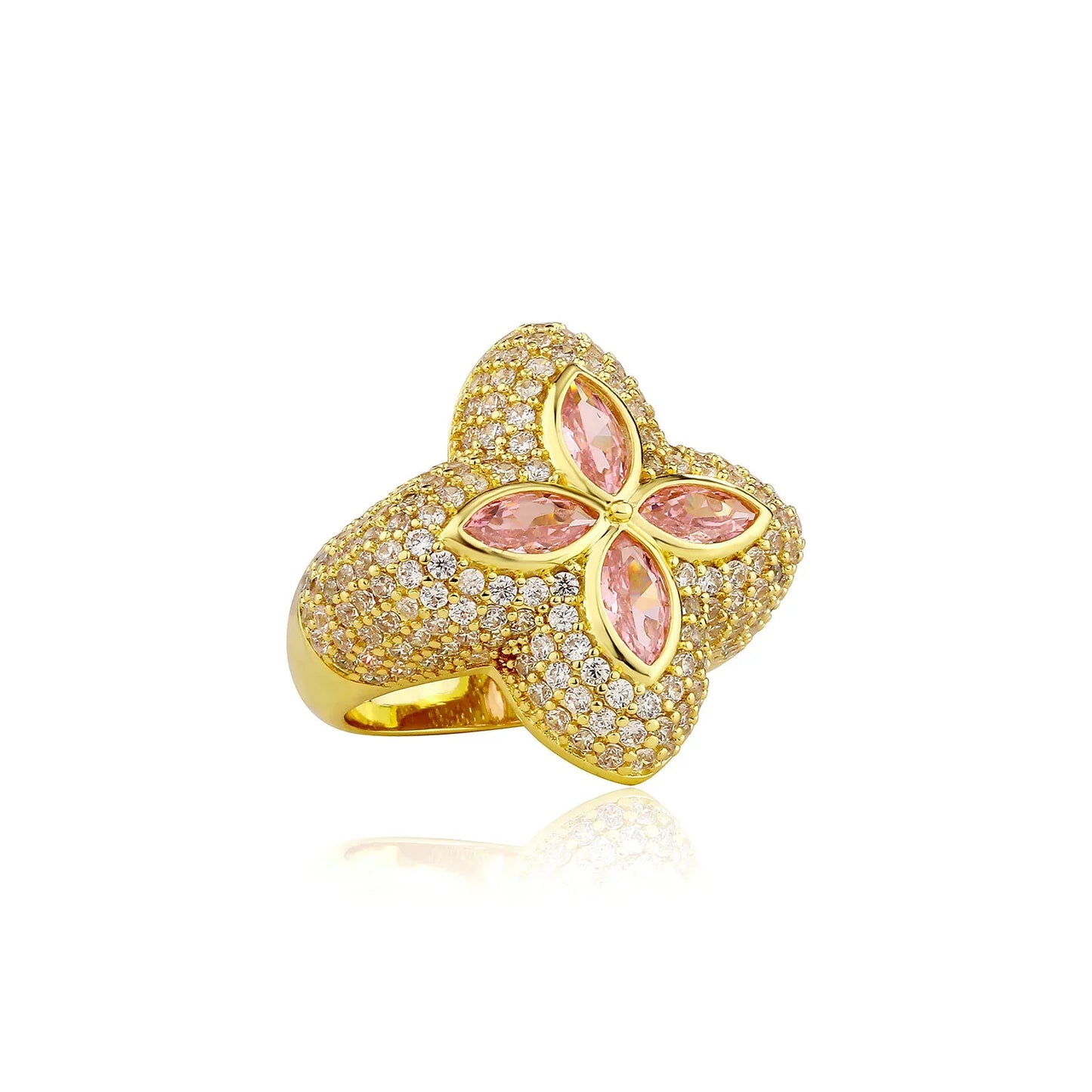 Men's Iced Out Flower Ring | 3D Lucky Clover Hip Hop Band | Caratix