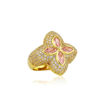 Men's Iced Out Flower Ring | 3D Lucky Clover Hip Hop Band | Caratix