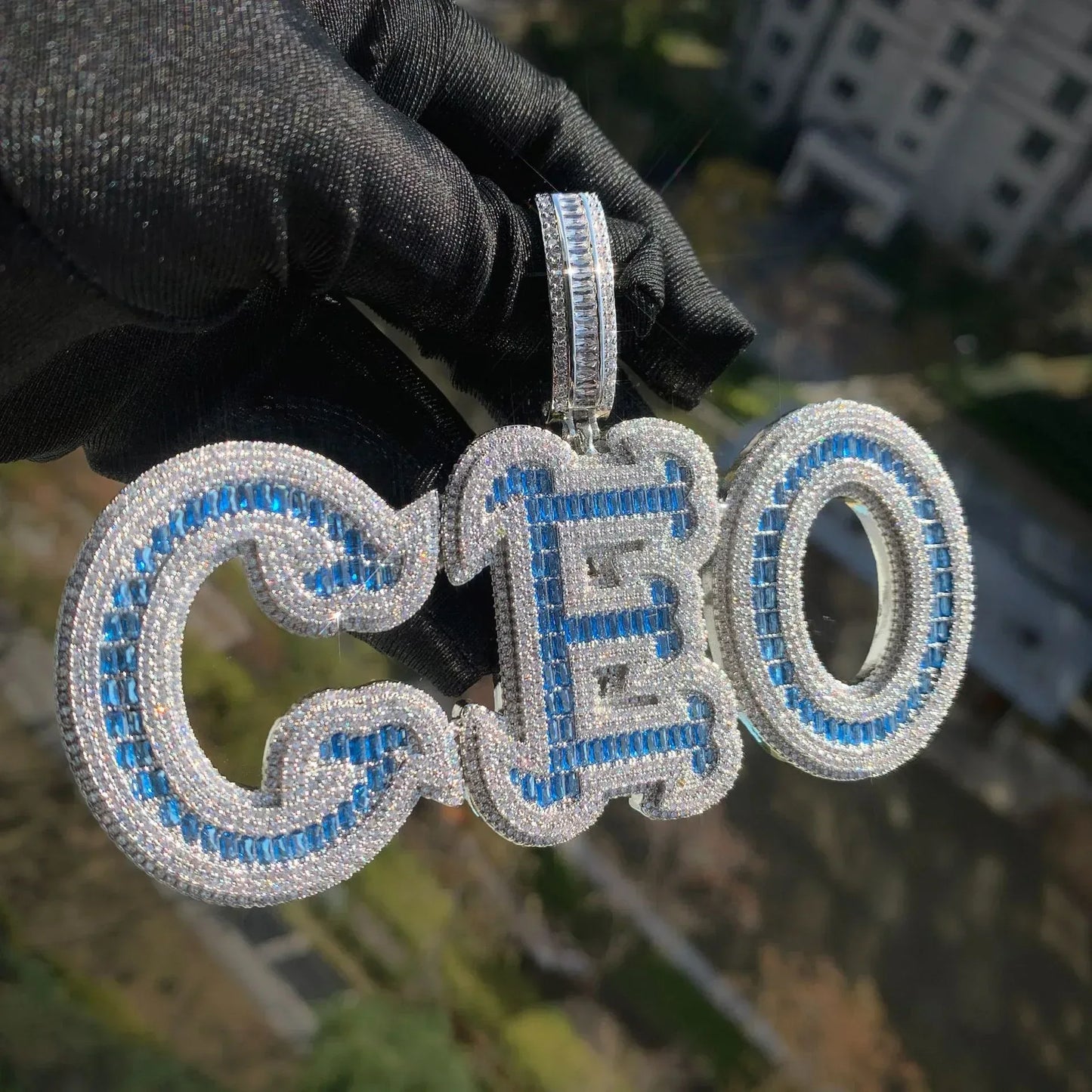 Colored Baguette Letter Pendant | DIY CZ Script Initial Hip Hop Fashion Necklace - CaratixJewelry