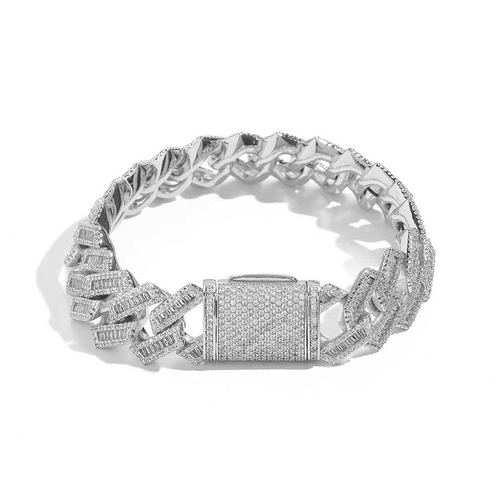 18mm Mixed Link Cuban Chain Bracelet with Zircon - CaratixJewelry