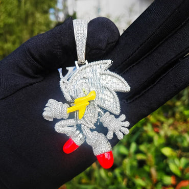Sonic Cartoon Pendant Necklace | CZ Iced Out Hip Hop Streetwear Jewelry - CaratixJewelry