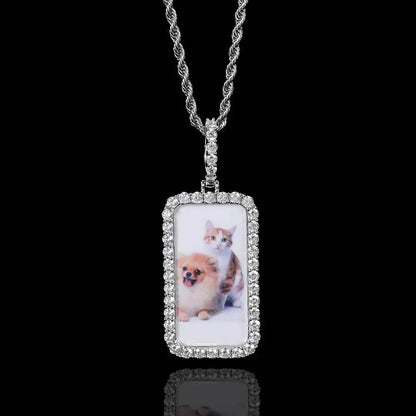 Custom Small Square Photo Pendant Necklace with Zircon Stones for Men | Caratix Jewelry - CaratixJewelry