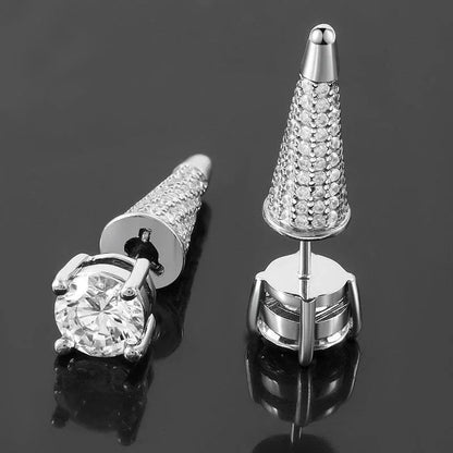 Iced Out Micro-Pave Spike Studs - Mens Hip Hop Cone Earrings