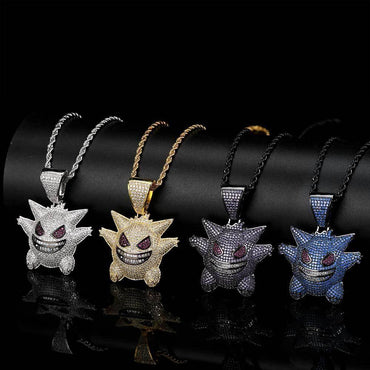 Petite Ghost Pendant Necklace with Micro-Pave Zircon and Gold Plating for Men | Caratix Jewelry - CaratixJewelry