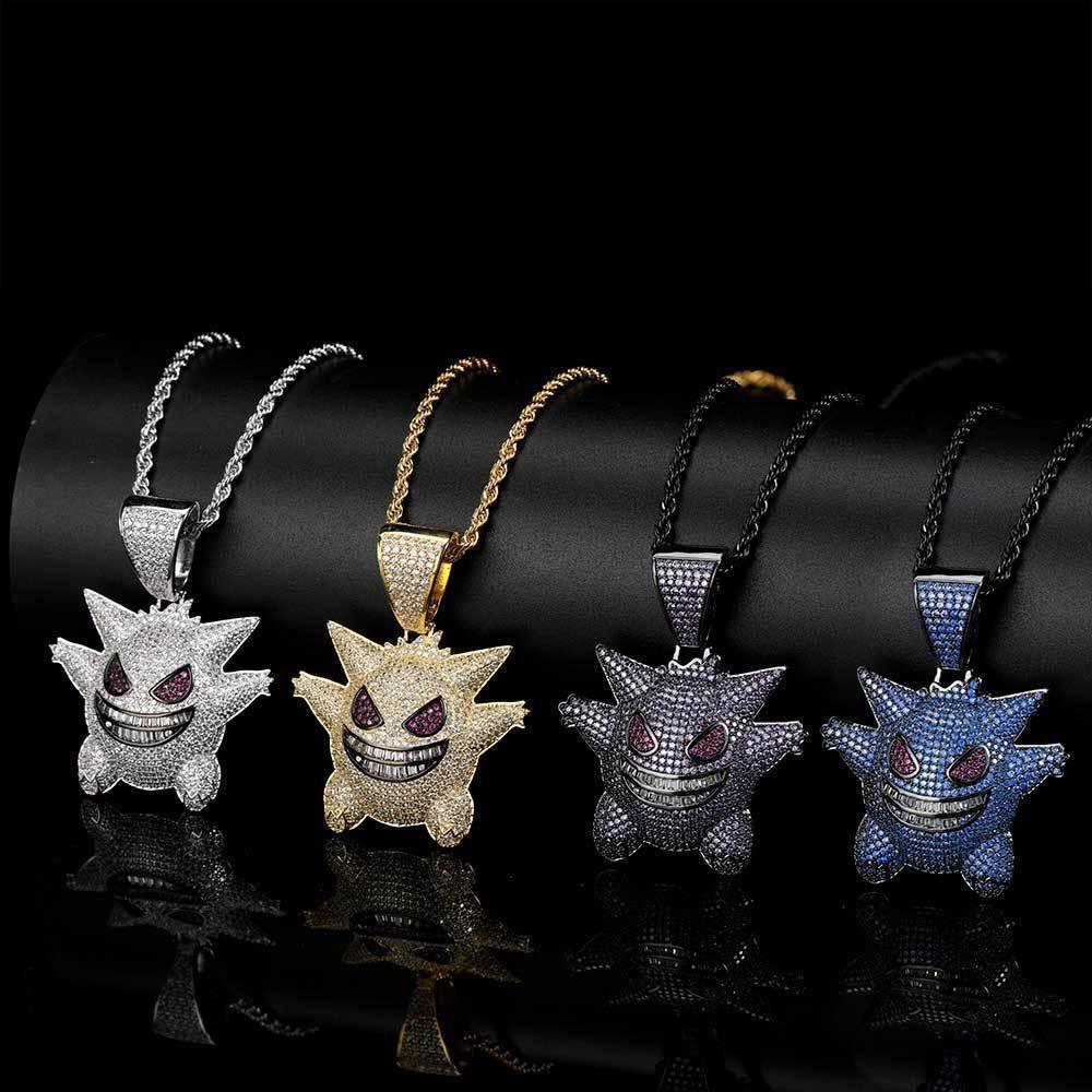 Petite Ghost Pendant Necklace with Micro-Pave Zircon and Gold Plating for Men | Caratix Jewelry - CaratixJewelry