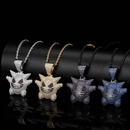 Petite Ghost Pendant Necklace with Micro-Pave Zircon and Gold Plating for Men | Caratix Jewelry - CaratixJewelry