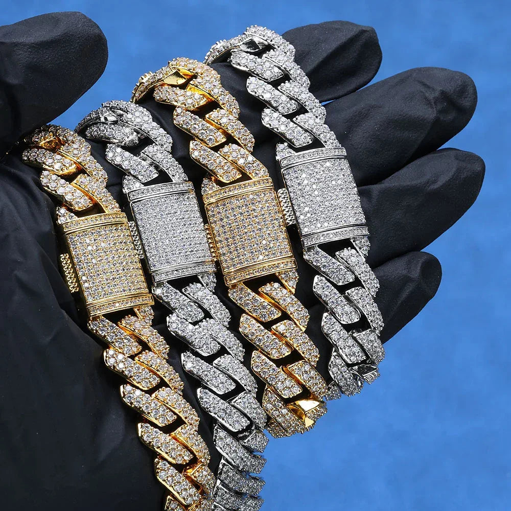 Custom 15mm S925 Sterling Silver Rhombus Cuban Chain | Double-Row Iced Out Jewelry | Caratix - CaratixJewelry
