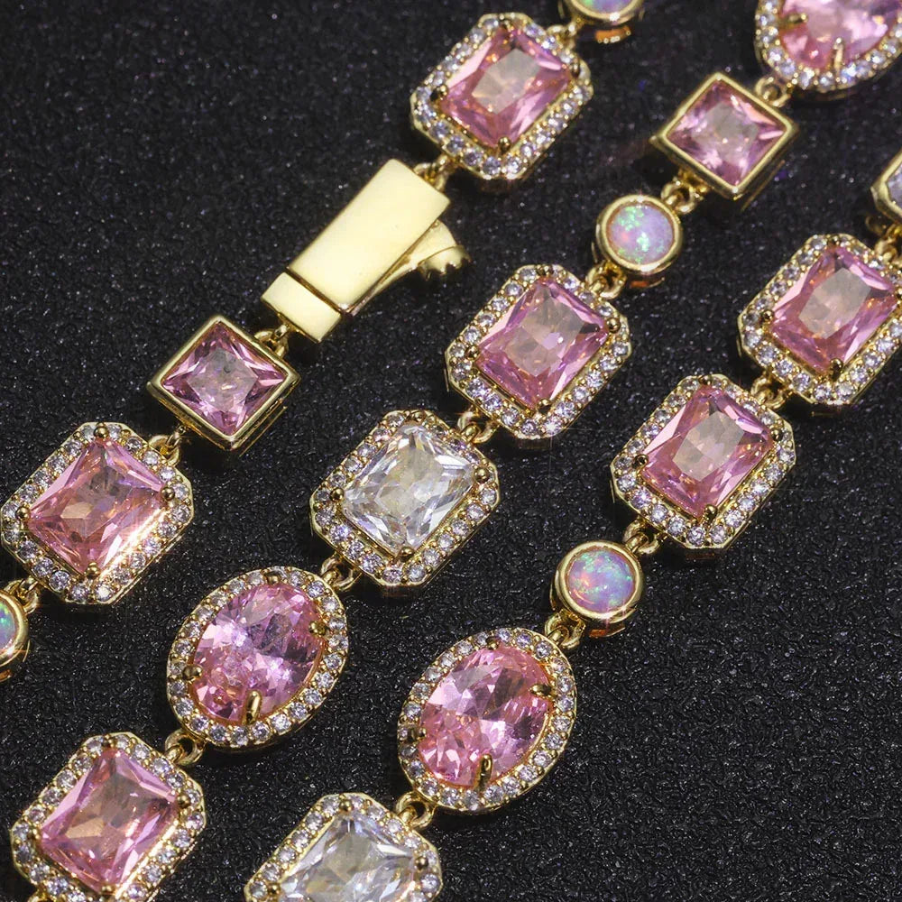 Custom 10mm Pink Gemstone Chain Bracelet Zircon Hip Hop Jewelry | Caratix Jewelry - CaratixJewelry
